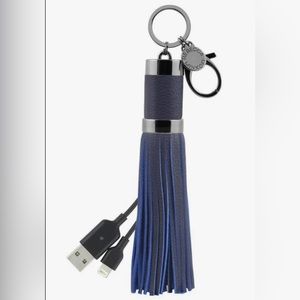 🆕 REBECCA MINKOFF — Blue Fringe Leather Charger Keychain
